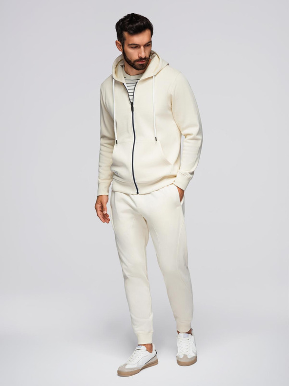 Ombre Clothing Pánsky tréninkový oblek mikina s kapucňou + nohavice jogger - krémová V11 Z119 Ombre Clothing