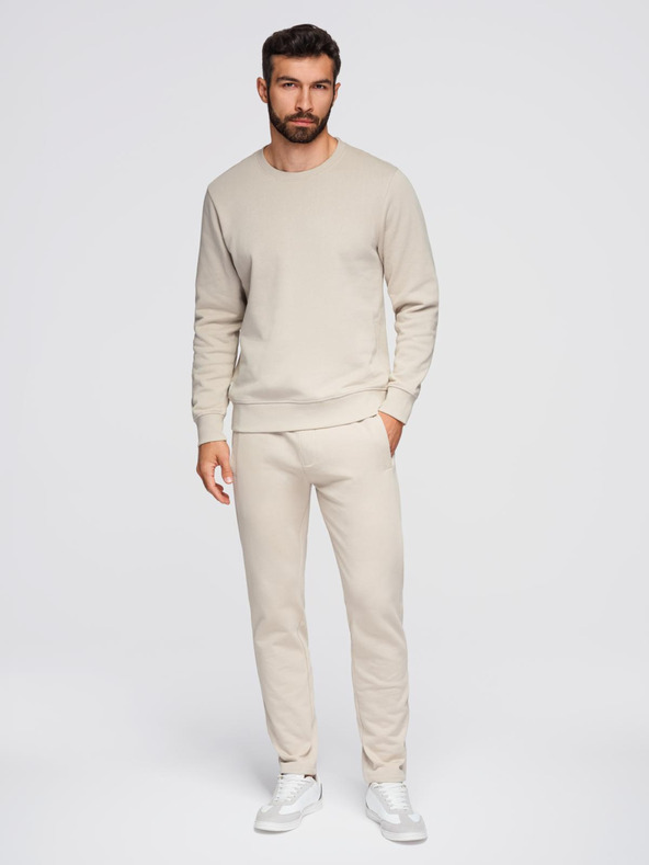Ombre Clothing Pánsky tréninkový oblek mikina s okrúhlym výstrihom + nohavice regular fit - béžová V1 Z122 Ombre Clothing