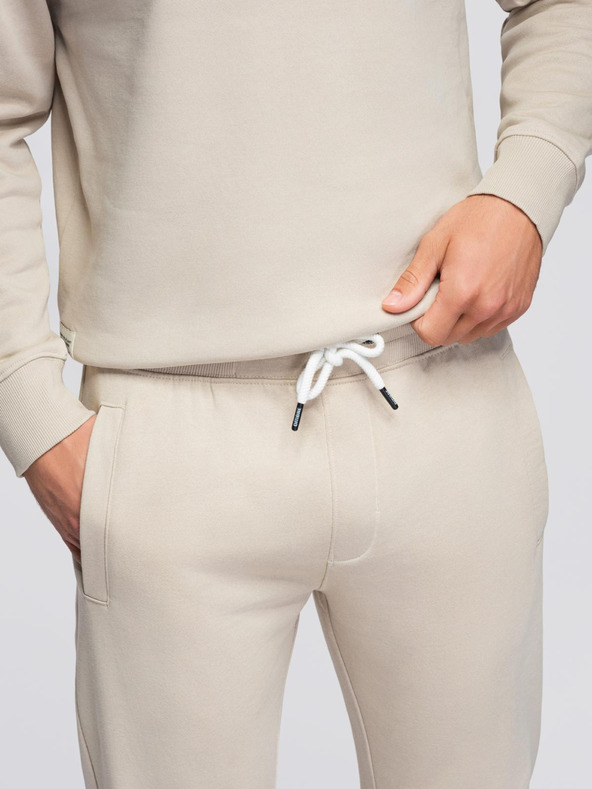 Ombre Clothing Pánsky tréninkový oblek mikina s okrúhlym výstrihom + nohavice regular fit - béžová V1 Z122 Ombre Clothing
