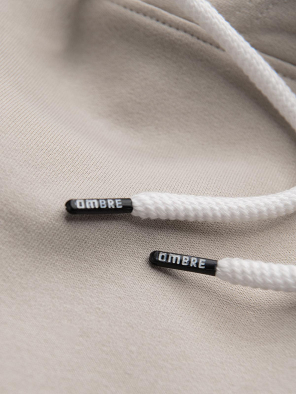 Ombre Clothing Pánska mikina BASIC s klokaní vreckou a kapucňou - svetlá béžová V1 B1674 Ombre Clothing