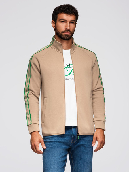 Ombre Clothing Pánska mikina so zapínaním a vysokým golierom - hnedá V1 OM-SSZP-0224 Ombre Clothing