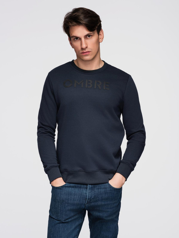 Ombre Clothing Klasická pánska mikina s nápismi - tmavo modrá V3 B1711 Ombre Clothing