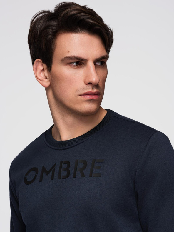 Ombre Clothing Klasická pánska mikina s nápismi - tmavo modrá V3 B1711 Ombre Clothing