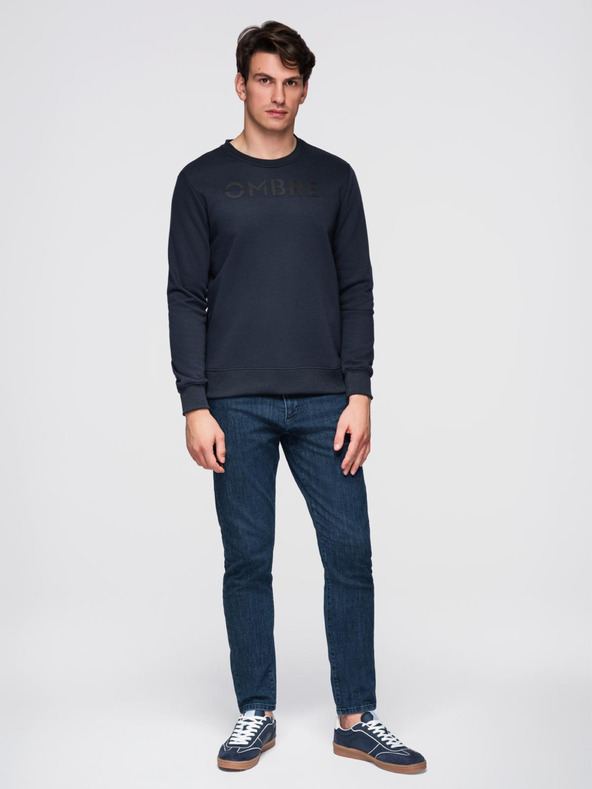 Ombre Clothing Klasická pánska mikina s nápismi - tmavo modrá V3 B1711 Ombre Clothing