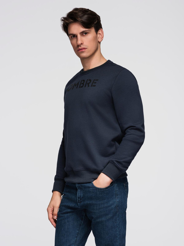 Ombre Clothing Klasická pánska mikina s nápismi - tmavo modrá V3 B1711 Ombre Clothing