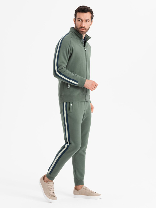 Ombre Clothing Pánsky tréninkový oblek mikina + tepláky jogger - olivová V2 Z114 Ombre Clothing