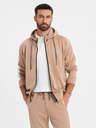 Ombre Clothing Pánska mikina s kapucňou na zips + nohavice jogger - béžová V4 Z118 Ombre Clothing
