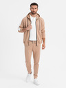 Ombre Clothing Pánska mikina s kapucňou na zips + nohavice jogger - béžová V4 Z118 Ombre Clothing