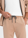 Ombre Clothing Pánska mikina s kapucňou na zips + nohavice jogger - béžová V4 Z118 Ombre Clothing