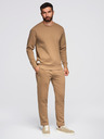 Ombre Clothing Pánsky tréninkový oblek mikina s okrúhlym výstrihom + nohavice regular fit - camel V2 Z122 Ombre Clothing