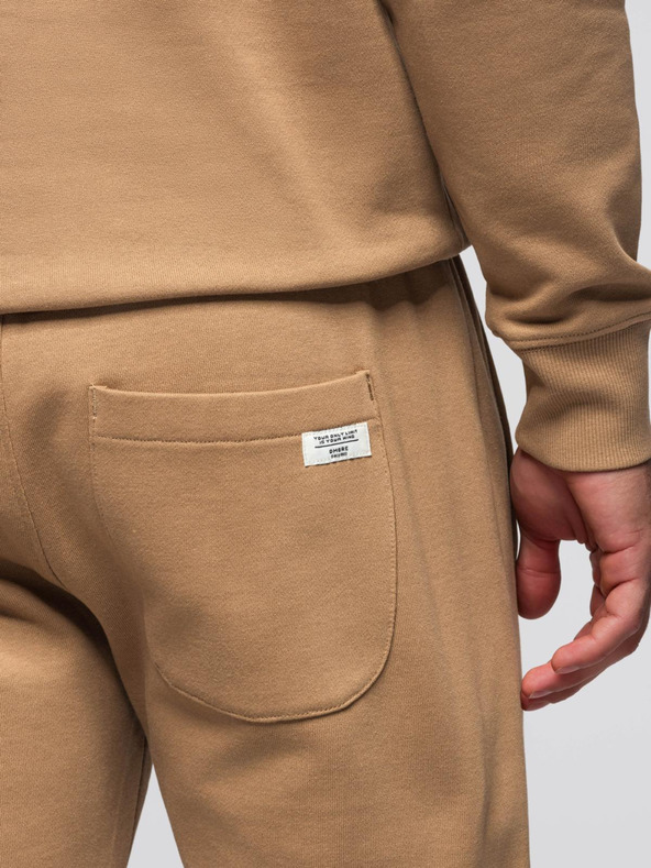 Ombre Clothing Pánsky tréninkový oblek mikina s okrúhlym výstrihom + nohavice regular fit - camel V2 Z122 Ombre Clothing