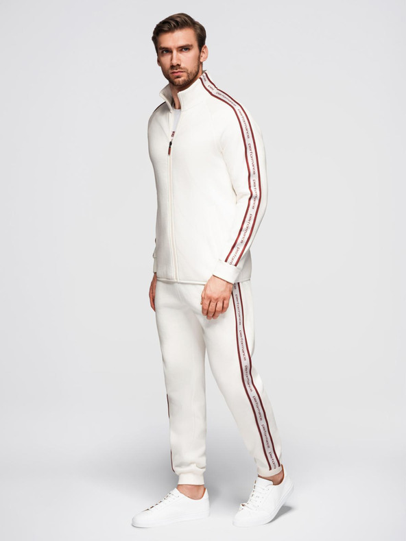 Ombre Clothing Pánska elastická mikina s lemovaním a vysokým golierom - krémová V2 OM-SSZP-0224 Ombre Clothing