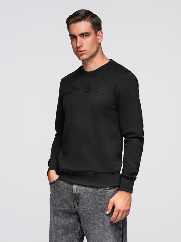 Ombre Clothing Klasičen moški pulover z napisi - črn V4 B1711 Ombre Clothing