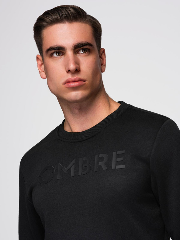 Ombre Clothing Klasičen moški pulover z napisi - črn V4 B1711 Ombre Clothing