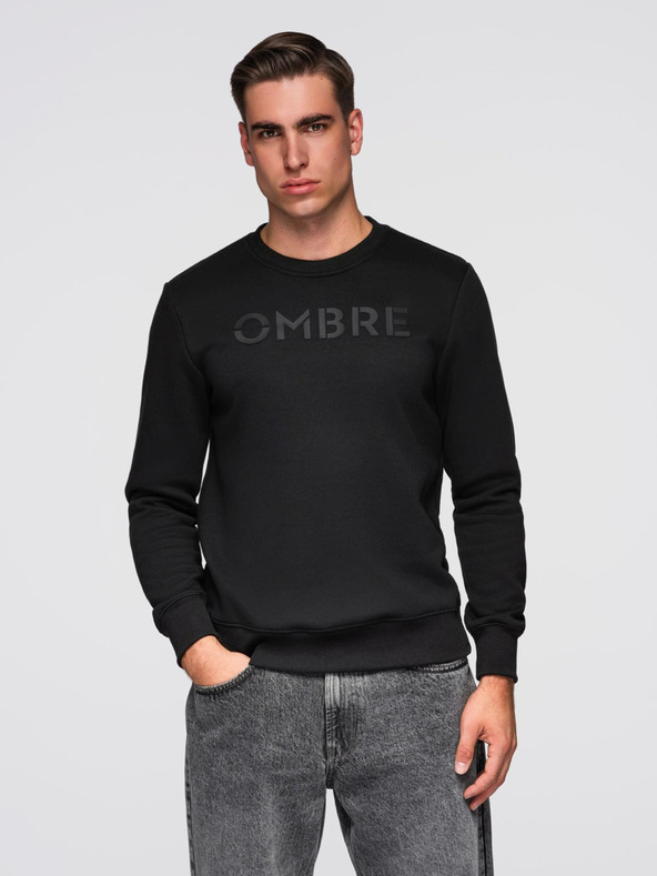 Ombre Clothing Klasičen moški pulover z napisi - črn V4 B1711 Ombre Clothing