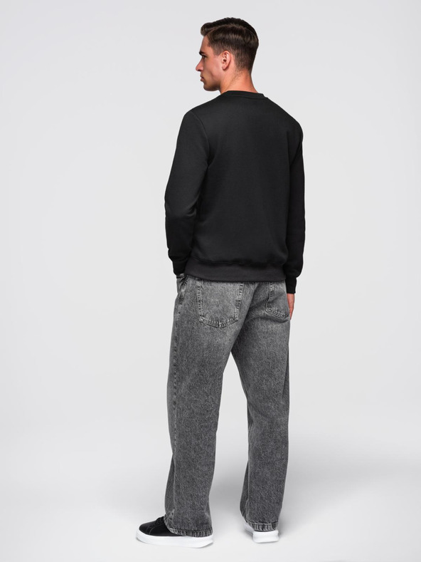 Ombre Clothing Klasičen moški pulover z napisi - črn V4 B1711 Ombre Clothing