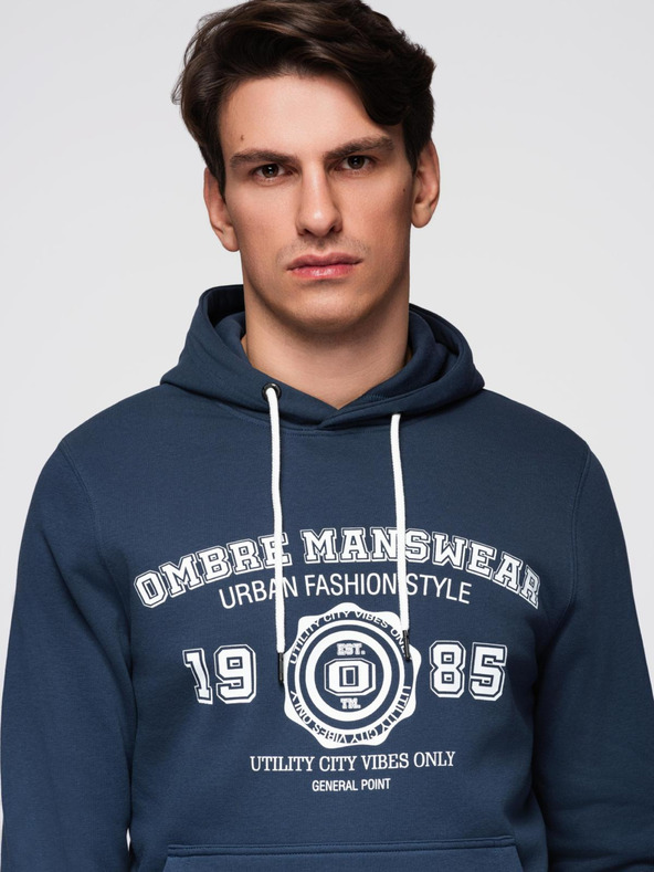 Ombre Clothing Moški športni pulover z velikim potiskom - temno moder V2 B1714 Ombre Clothing