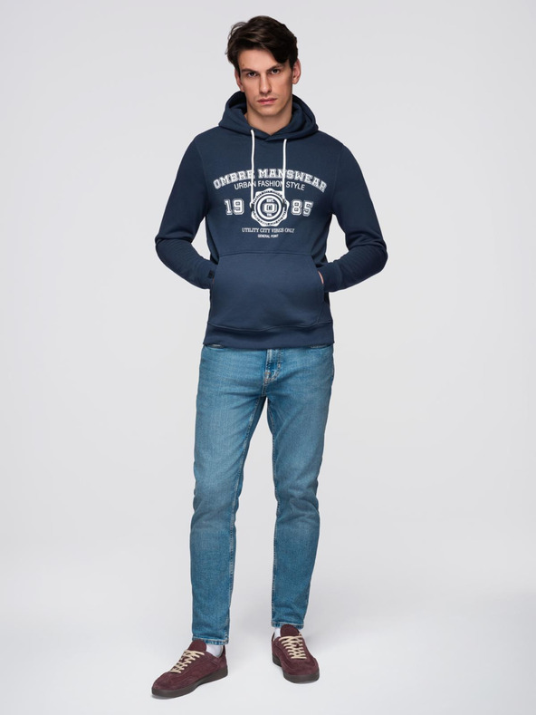 Ombre Clothing Moški športni pulover z velikim potiskom - temno moder V2 B1714 Ombre Clothing