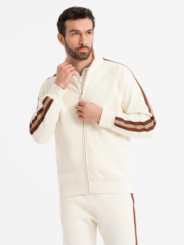 Ombre Clothing Moški trenirni komplet pulover + trenirke joggers - kremna V3 Z114 Ombre Clothing