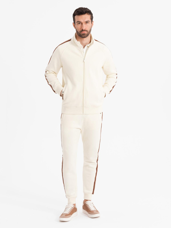 Ombre Clothing Moški trenirni komplet pulover + trenirke joggers - kremna V3 Z114 Ombre Clothing
