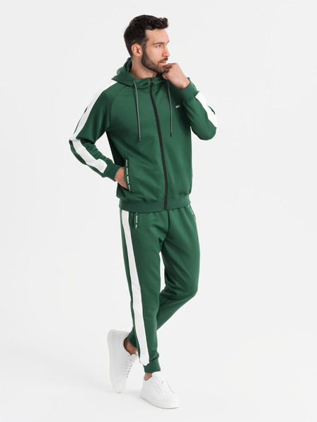 Ombre Clothing Moški oldschool trenirni komplet pulover s kapuco + hlače jogger - temno zelena V7 Z118 Ombre Clothing