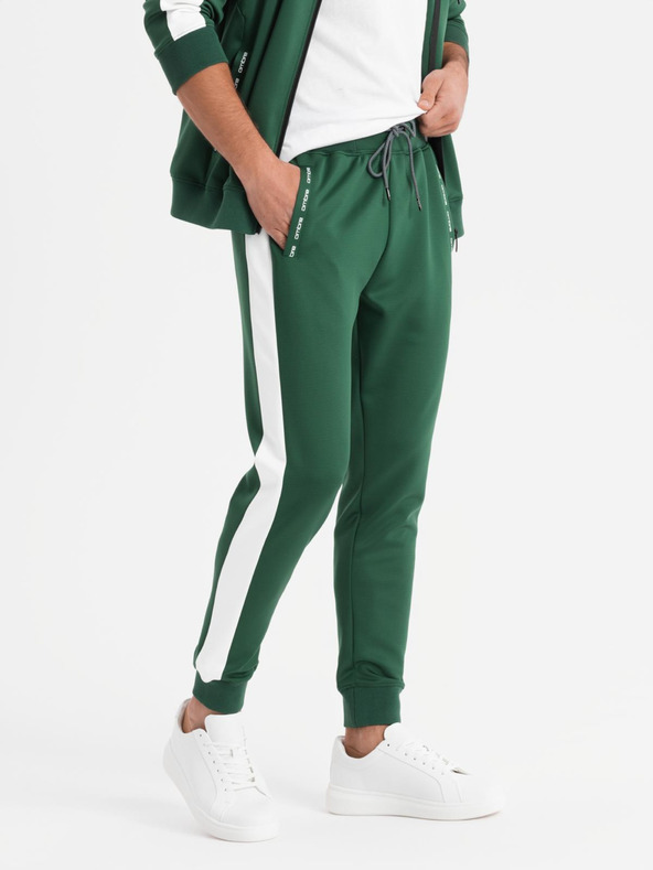 Ombre Clothing Moški oldschool trenirni komplet pulover s kapuco + hlače jogger - temno zelena V7 Z118 Ombre Clothing