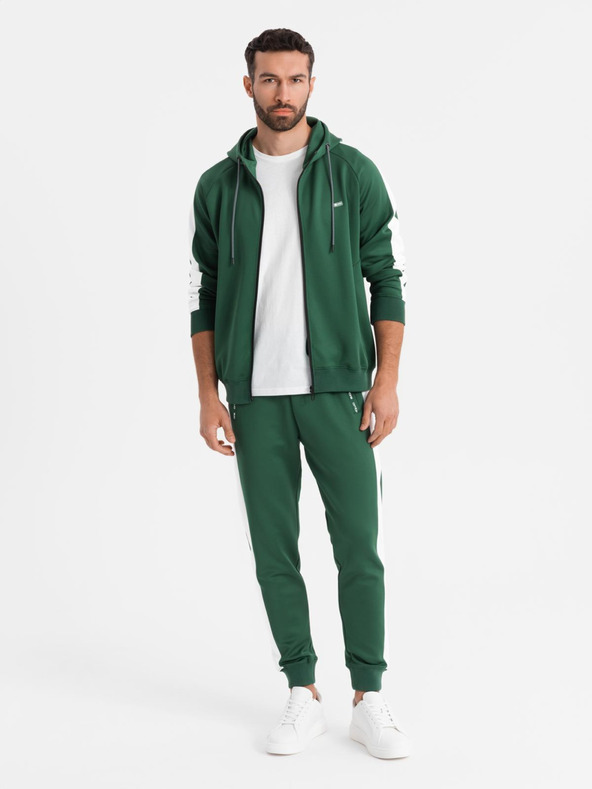 Ombre Clothing Moški oldschool trenirni komplet pulover s kapuco + hlače jogger - temno zelena V7 Z118 Ombre Clothing