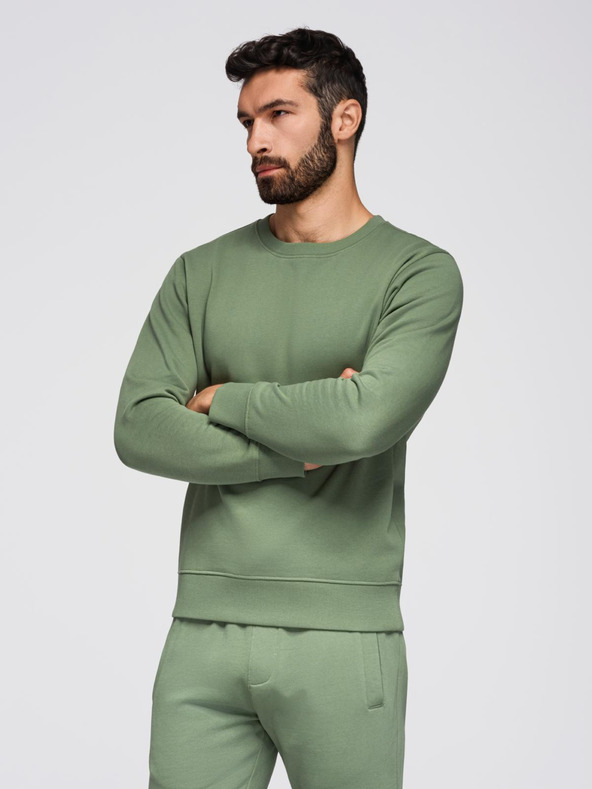 Ombre Clothing Moška treningska garnitura mikica z okroglim izrezom + hlače regular fit - svetlo zelena V3 Z122 Ombre Clothing