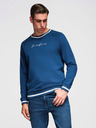 Ombre Clothing Moška mikica z raglan rokavom in kontrastnimi detajli - temno modra V1 OM-SSNZ-0244 Ombre Clothing