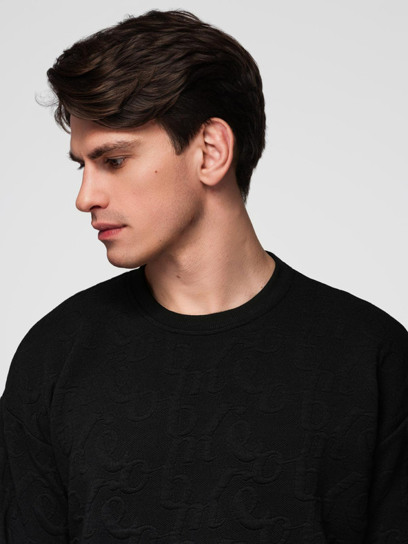 Ombre Clothing Moška mikica RELAXED FIT z vtisnjenimi črkami - črna V1 B1712 Ombre Clothing