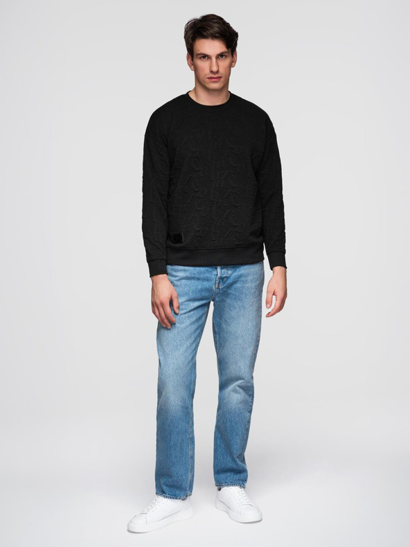 Ombre Clothing Moška mikica RELAXED FIT z vtisnjenimi črkami - črna V1 B1712 Ombre Clothing