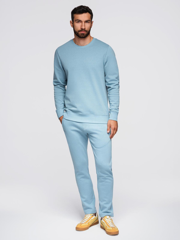 Ombre Clothing Moška treningska garnitura mikica z okroglim izrezom + hlače regular fit - svetlo modra V7 Z122 Ombre Clothing