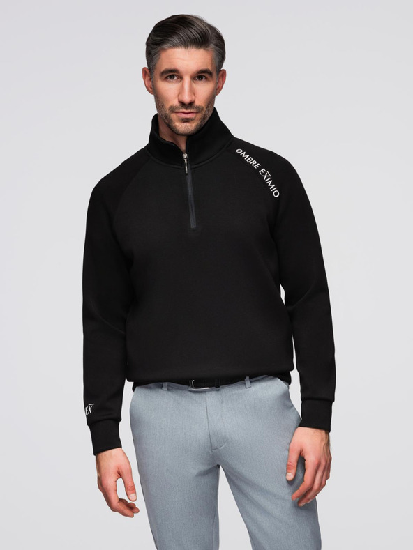 Ombre Clothing Moška mikica z visokim stoječem in kontrastnim potiskom - črna V1 OM-SSZP-0211 Ombre Clothing