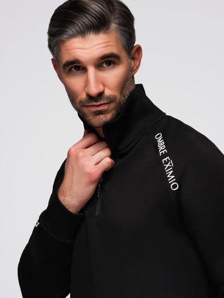 Ombre Clothing Moška mikica z visokim stoječem in kontrastnim potiskom - črna V1 OM-SSZP-0211 Ombre Clothing