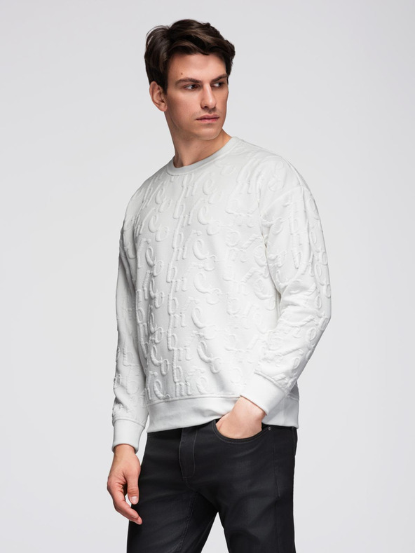 Ombre Clothing Moška mikica RELAXED FIT z reliefnimi črkami - ekru V2 B1712 Ombre Clothing