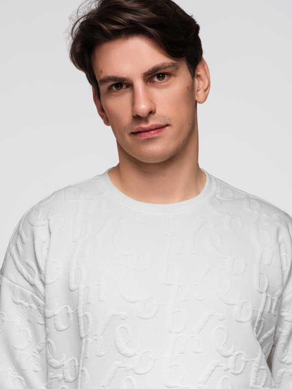 Ombre Clothing Moška mikica RELAXED FIT z reliefnimi črkami - ekru V2 B1712 Ombre Clothing
