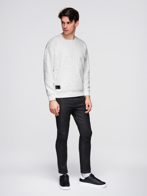Ombre Clothing Moška mikica RELAXED FIT z reliefnimi črkami - ekru V2 B1712 Ombre Clothing