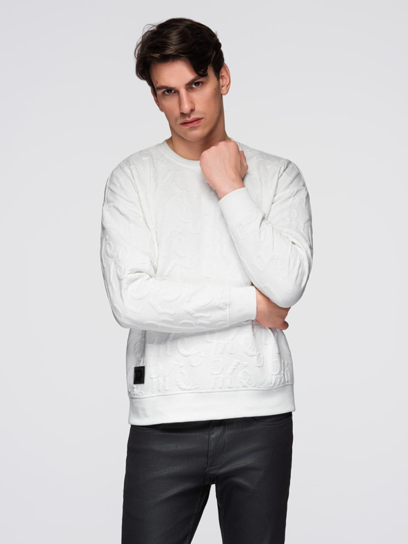 Ombre Clothing Moška mikica RELAXED FIT z reliefnimi črkami - ekru V2 B1712 Ombre Clothing