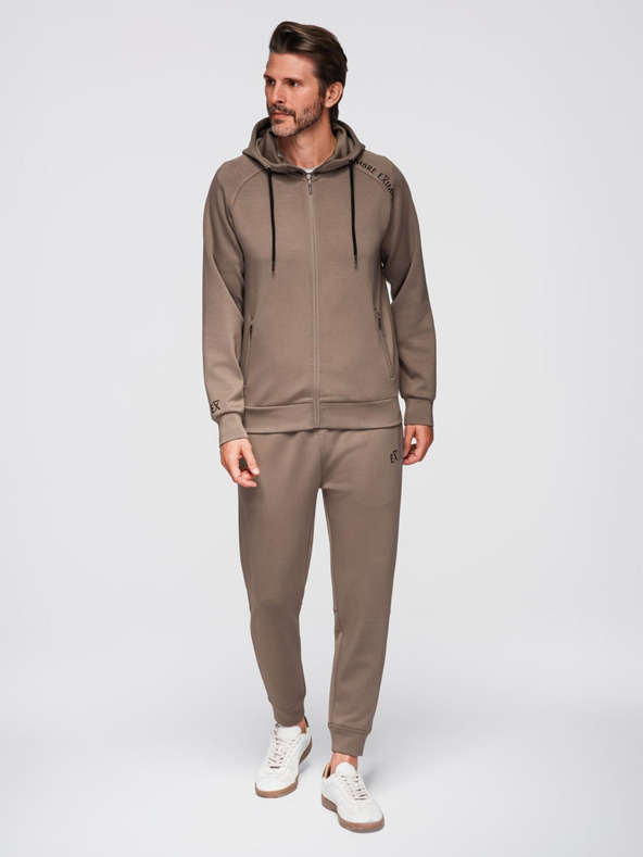 Ombre Clothing Moška treningska garnitura mikica s kapuco + hlače jogger - temno rjava V3 Z115 Ombre Clothing