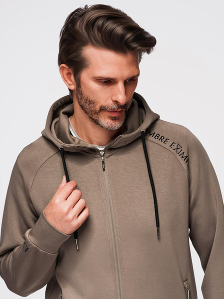 Ombre Clothing Moška treningska garnitura mikica s kapuco + hlače jogger - temno rjava V3 Z115 Ombre Clothing