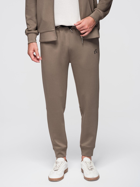 Ombre Clothing Moška treningska garnitura mikica s kapuco + hlače jogger - temno rjava V3 Z115 Ombre Clothing