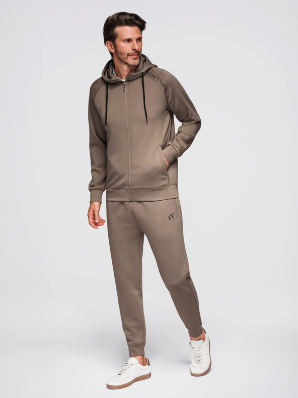 Ombre Clothing Moška treningska garnitura mikica s kapuco + hlače jogger - temno rjava V3 Z115 Ombre Clothing