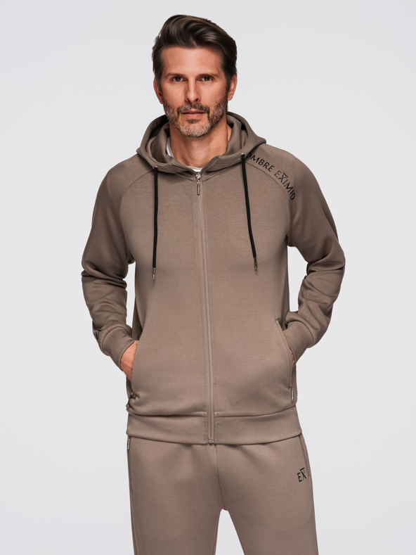 Ombre Clothing Moška treningska garnitura mikica s kapuco + hlače jogger - temno rjava V3 Z115 Ombre Clothing