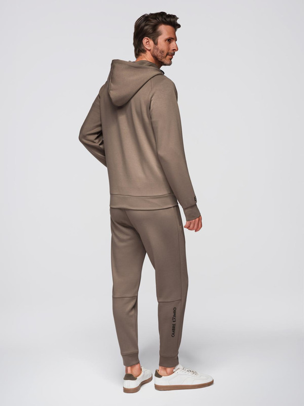 Ombre Clothing Moška treningska garnitura mikica s kapuco + hlače jogger - temno rjava V3 Z115 Ombre Clothing