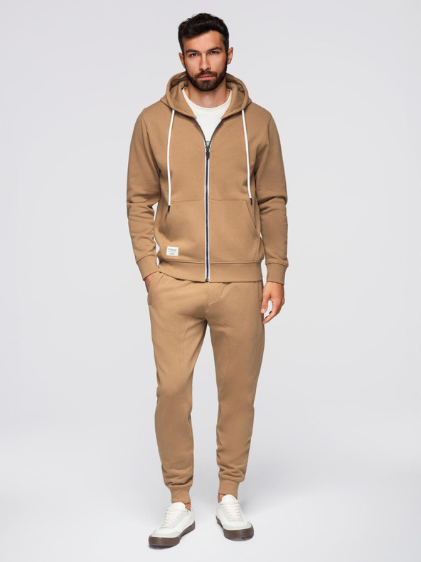 Ombre Clothing Moška treningska garnitura mikica s kapuco + hlače jogger - kamel V2 Z119 Ombre Clothing