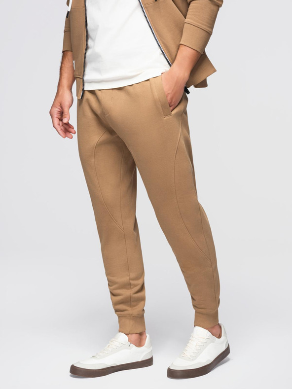 Ombre Clothing Moška treningska garnitura mikica s kapuco + hlače jogger - kamel V2 Z119 Ombre Clothing