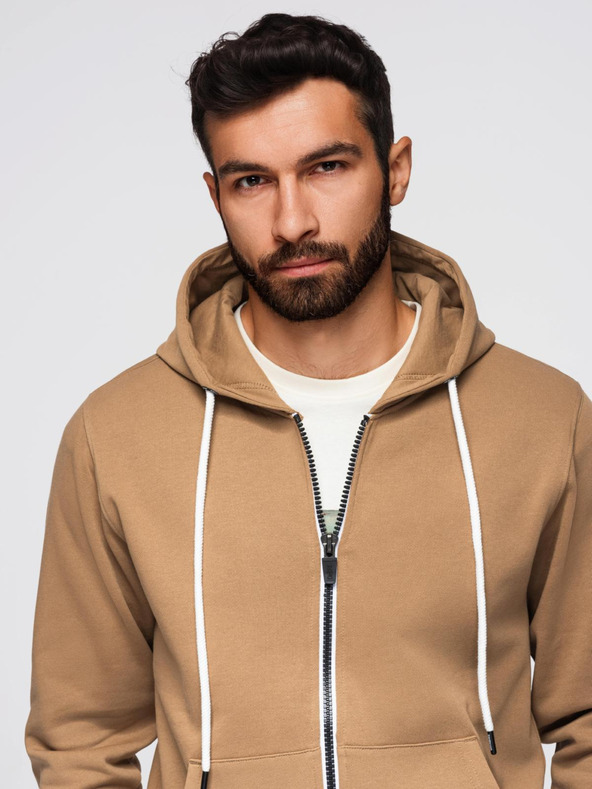 Ombre Clothing Moška treningska garnitura mikica s kapuco + hlače jogger - kamel V2 Z119 Ombre Clothing