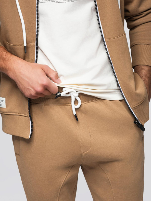 Ombre Clothing Moška treningska garnitura mikica s kapuco + hlače jogger - kamel V2 Z119 Ombre Clothing