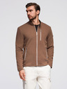 Ombre Clothing Moška strukturirana motociklistična jakna s stoječem - rjava V2 OM-JANP-0229 Ombre Clothing