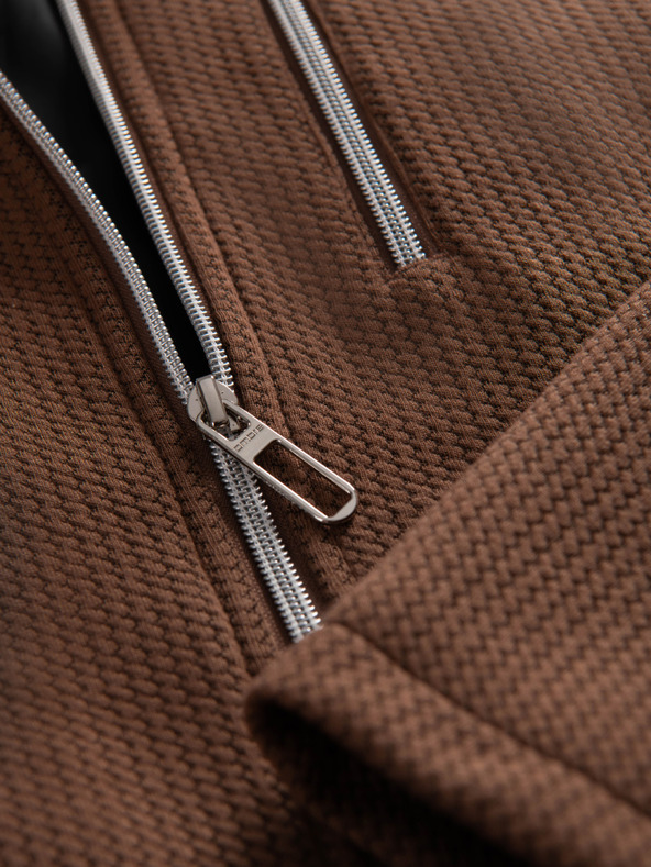 Ombre Clothing Moška strukturirana motociklistična jakna s stoječem - rjava V2 OM-JANP-0229 Ombre Clothing